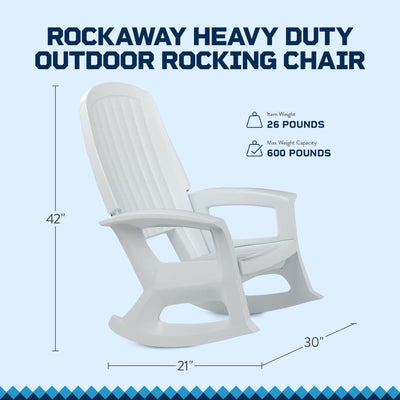 Semco Rockaway Heavy Duty All Weather Outdoor Rocking Chair, White (2 Pack)