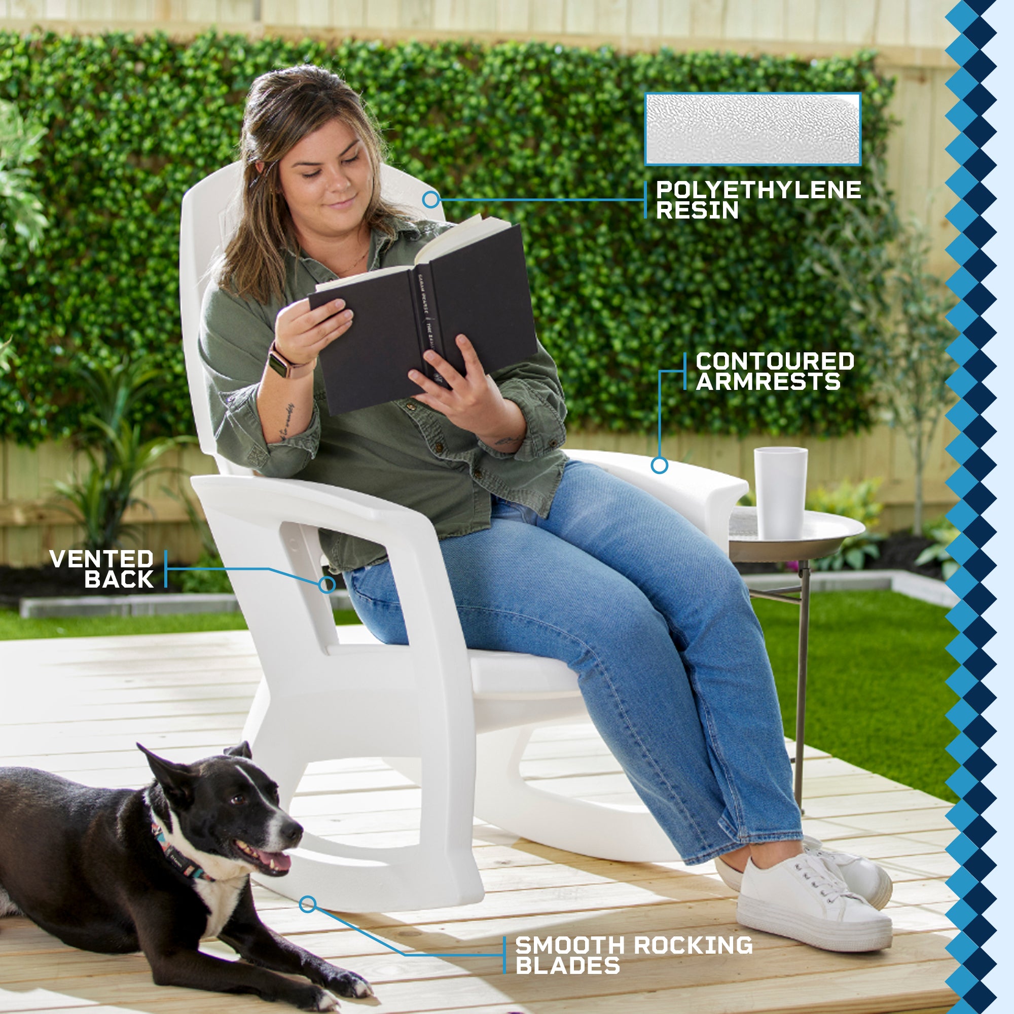 Semco Plastics SEMS Recycled Plastic Resin Patio Rocking Chair, White(For Parts)