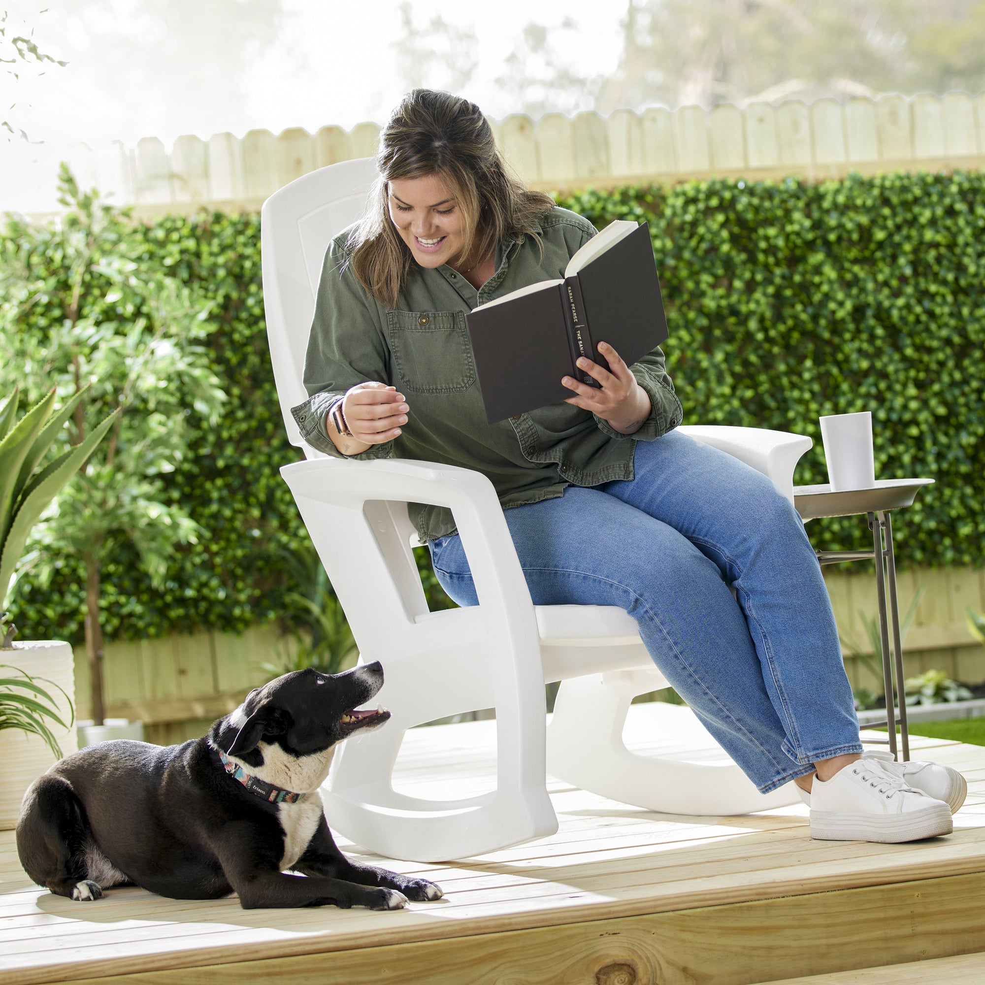 Semco Plastics SEMS Recycled Plastic Resin Patio Rocking Chair, White(For Parts)