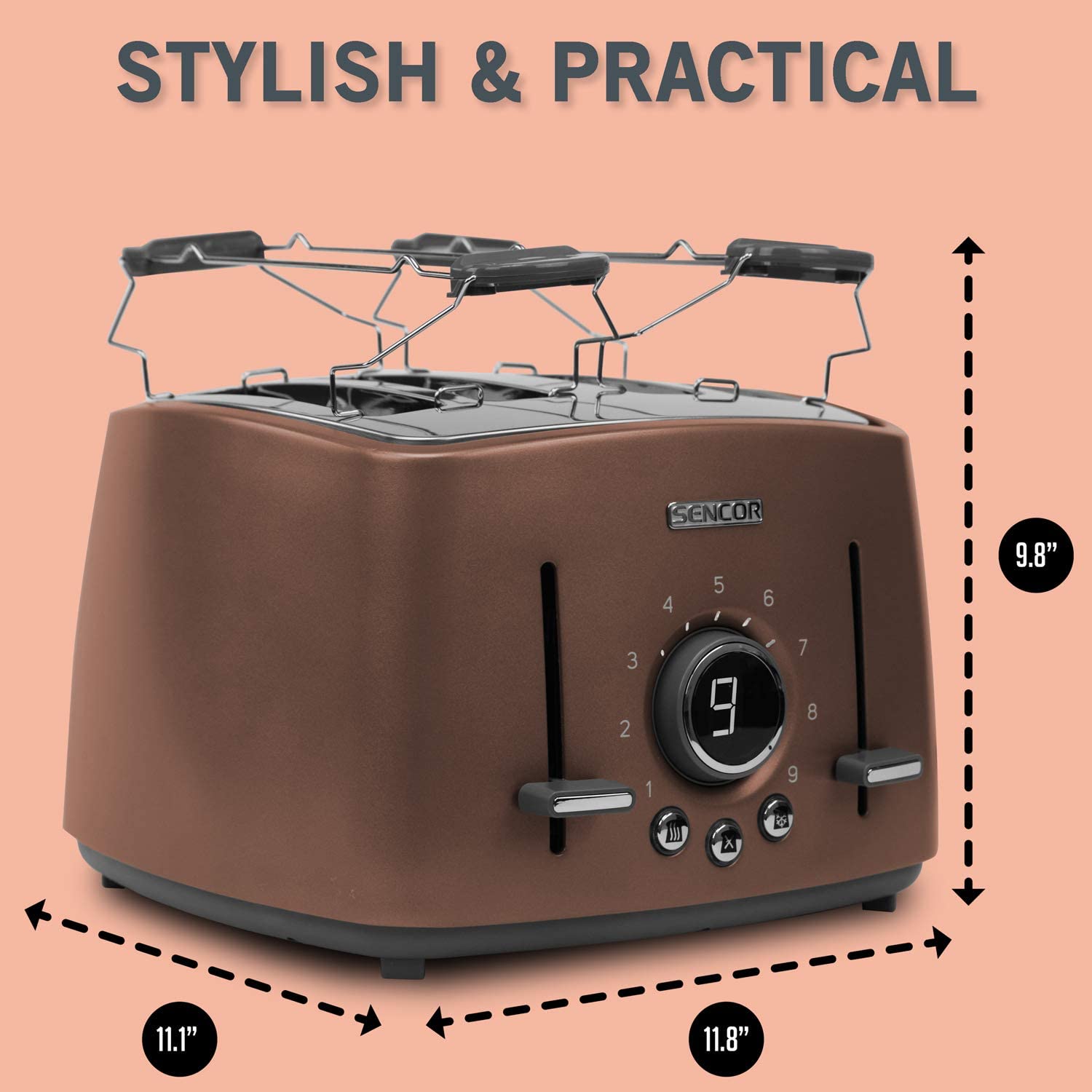 Sencor STS 6076GD Electric Wide 4 Slice High Lift Toaster w/ Cooling Rack, Gold