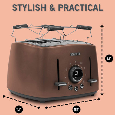 Sencor STS 6076GD Electric Wide 4 Slice High Lift Toaster w/ Cooling Rack, Gold