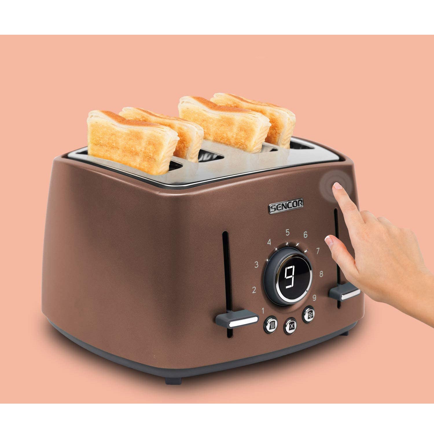 Sencor STS 6076GD Electric Wide 4 Slice High Lift Toaster w/ Cooling Rack, Gold