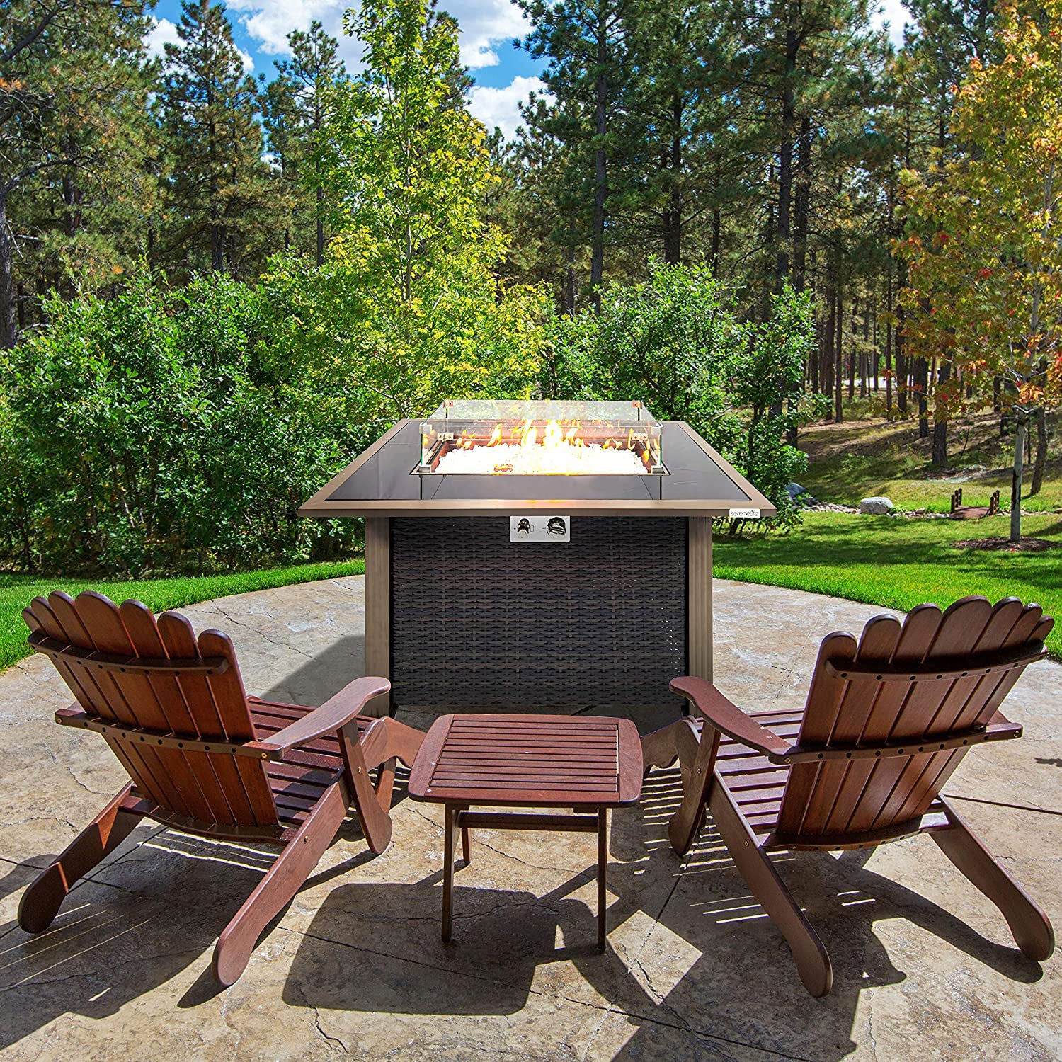 Serenelife Rattan Patio Propane Fire Pit Table with Glass Guard (For Parts) - VMInnovations