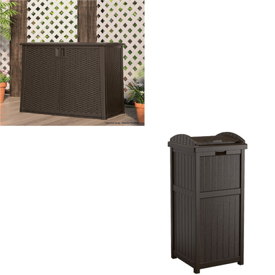 Suncast Elements 97 Gal. Storage & Suncast 33 Gal. Garbage Waste Trash Can, Java