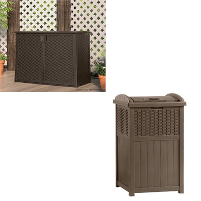Suncast 97 Gal. Storage w/ Shelf & Suncast 33 Gal. garbage Trash Can