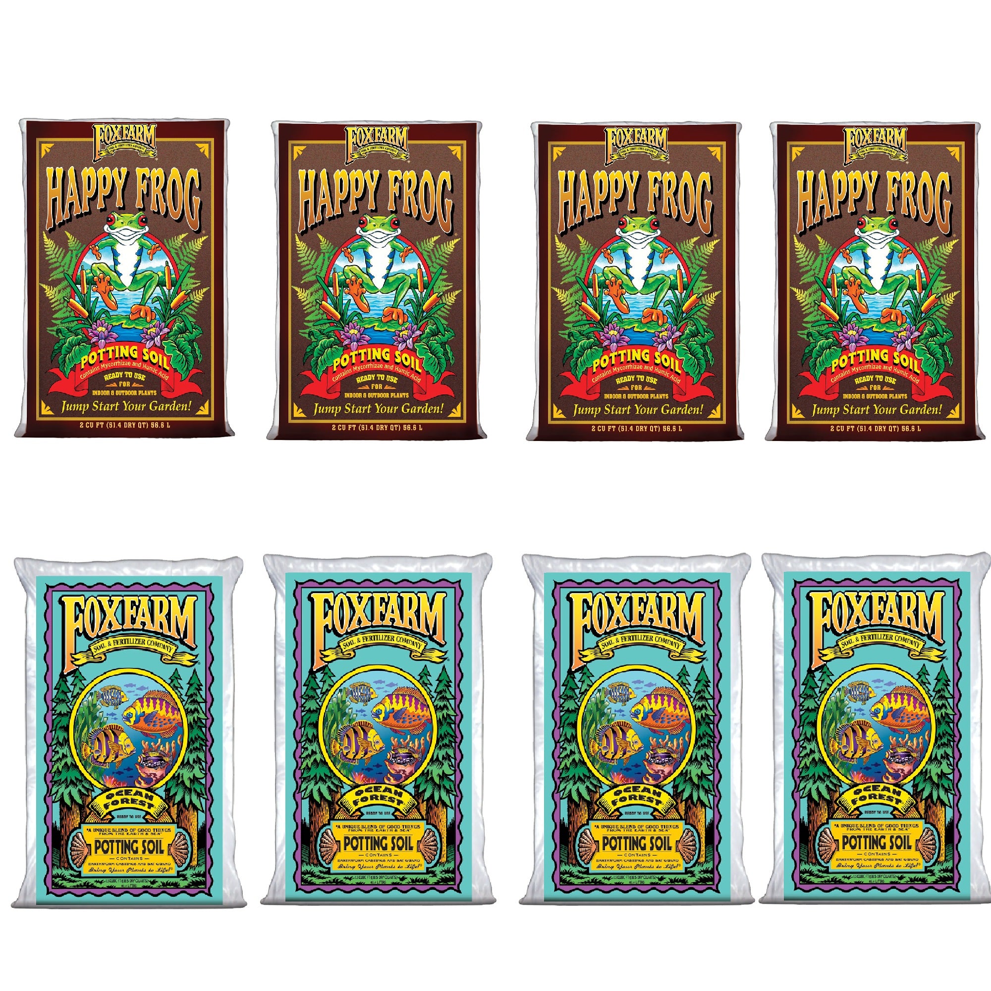 Foxfarm pH Adjusted Happy Frog  Soil (4) & Ocean Forest Plant Garden Soil (4)