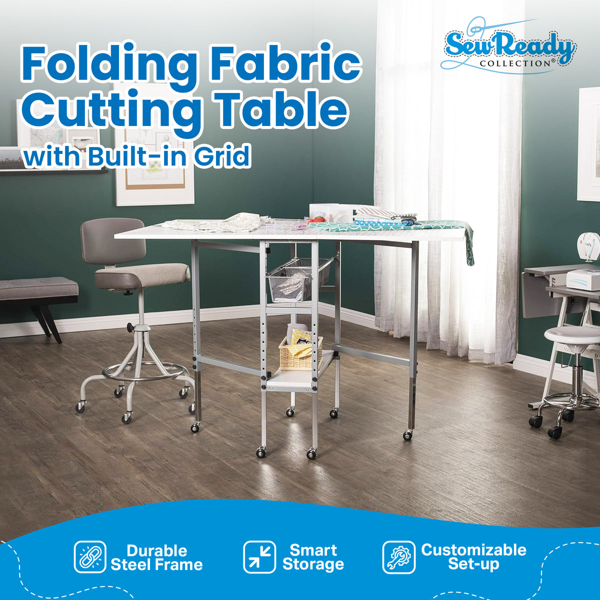 Sew Ready Foldable Hobby and Cutting Grid Table with Storage for Arts and Crafts