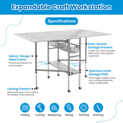 Sew Ready Foldable Hobby and Cutting Grid Table with Storage for Arts and Crafts