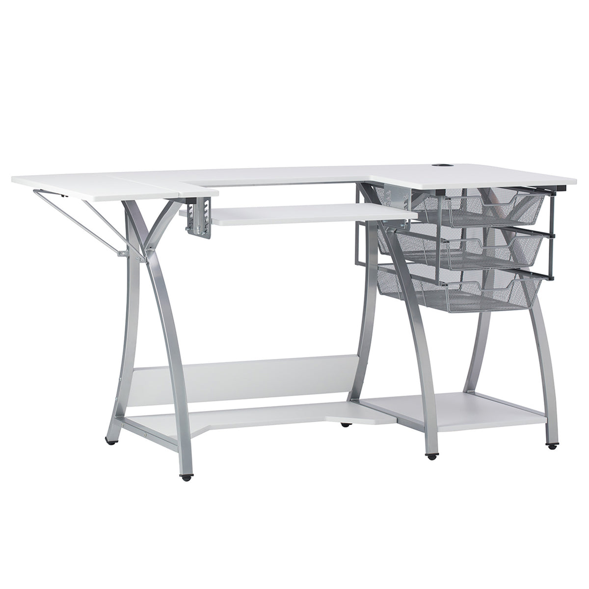 Sew Ready Pro Stitch Adjustable Sewing Machine Table with Storage Drawers, White