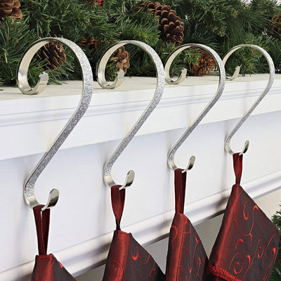 Haute Decor Scrolls Holiday Stocking Hanger, Silver Glitter, 4 Pack (Used)