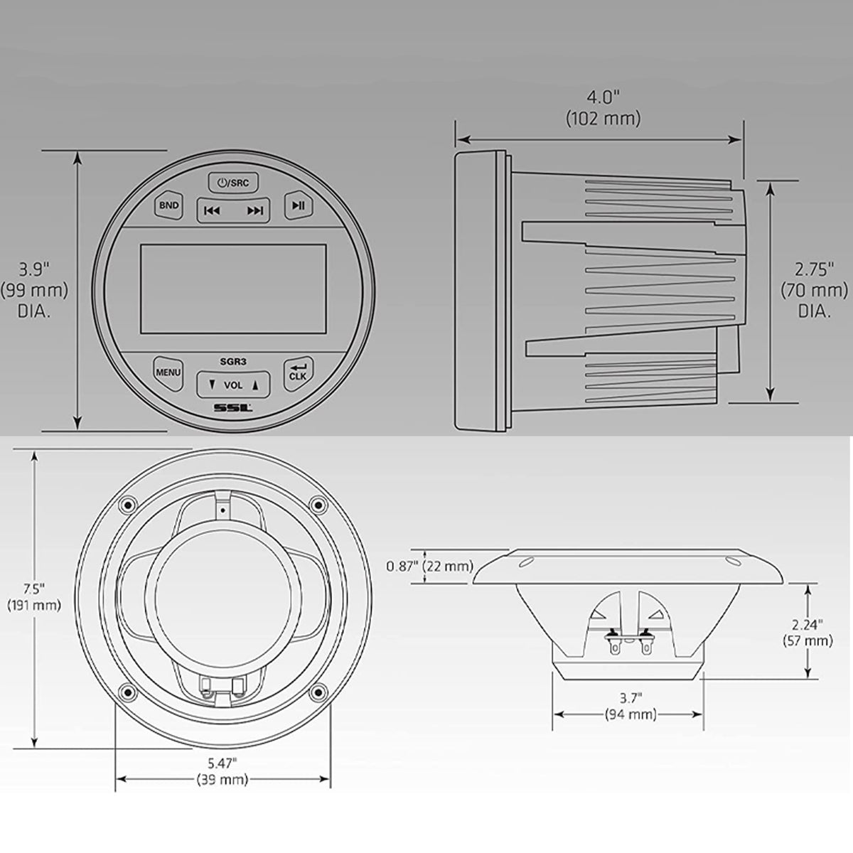 SOUNDSTORM Marine Grade 60W Bluetooth Audio Receiver and 7.5" 2 Way Speakers