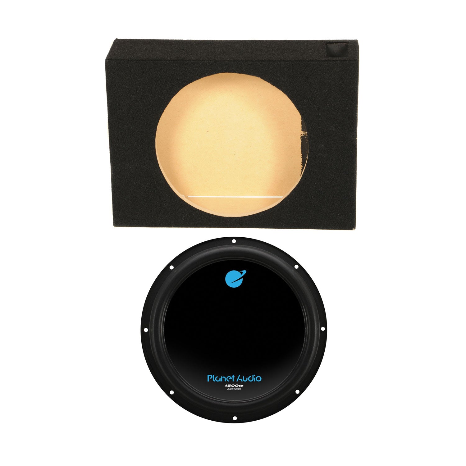 QPower Single 10 Inch Vented Shallow Sub Box & Planet Audio 1500 Watt Subwoofer