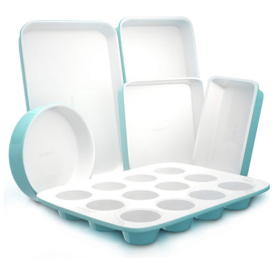 NutriChef 6 Piece Non Stick Kitchen Stackable Ceramic Baking Pan Set (2 Pack)