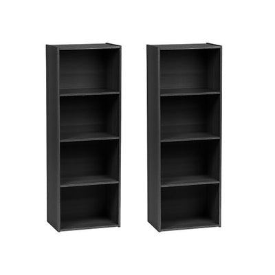 IRIS 4 Tier Freestanding Wood Storage Bookshelf Shelving Unit, Black (2 Pack)