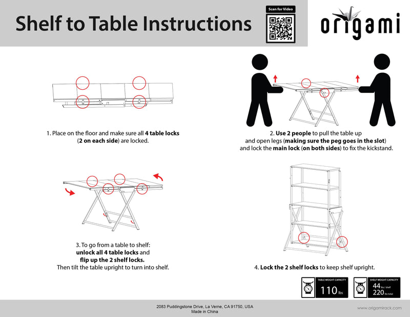 Origami 2 in 1 Multifunctional Wooden Storage Shelf To Table Desk Unit(Open Box)