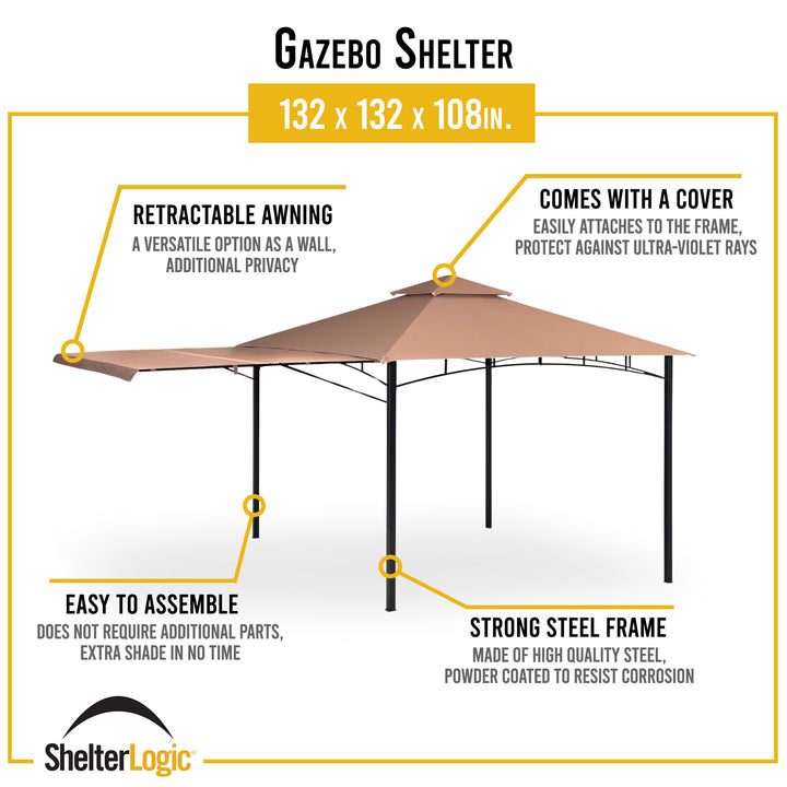 ShelterLogic 11 x 11 Ft Redwood Backyard Gazebo with Retractable Awning, Bronze