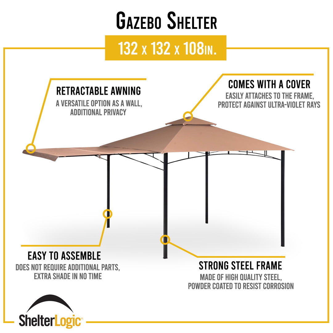 ShelterLogic 11x11Ft Redwood Gazebo w/Retractable Awning, Bronze (For Parts) - VMInnovations