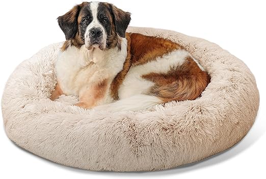 Best Friends by Sheri Luxury 45" Shag Faux Fur Donut Cuddler Pet Bed, Taupe