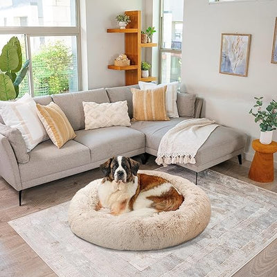 Best Friends by Sheri Luxury 45" Shag Faux Fur Donut Cuddler Pet Bed, Taupe