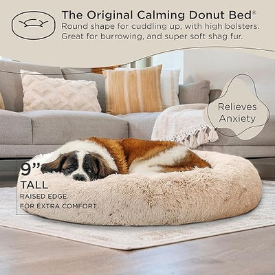 Best Friends by Sheri Luxury 45" Shag Faux Fur Donut Cuddler Pet Bed, Taupe