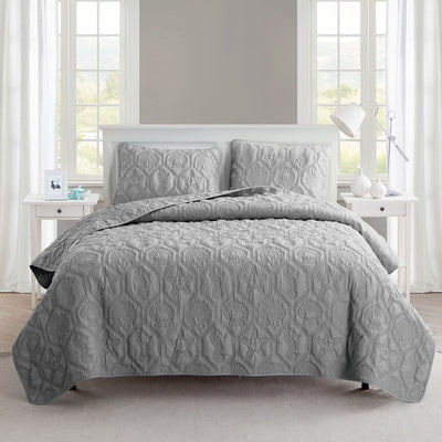 VCNY Home Shore Gray 3 Piece Bed Quilt and 2 Pillow Shams Set, King (Open Box)