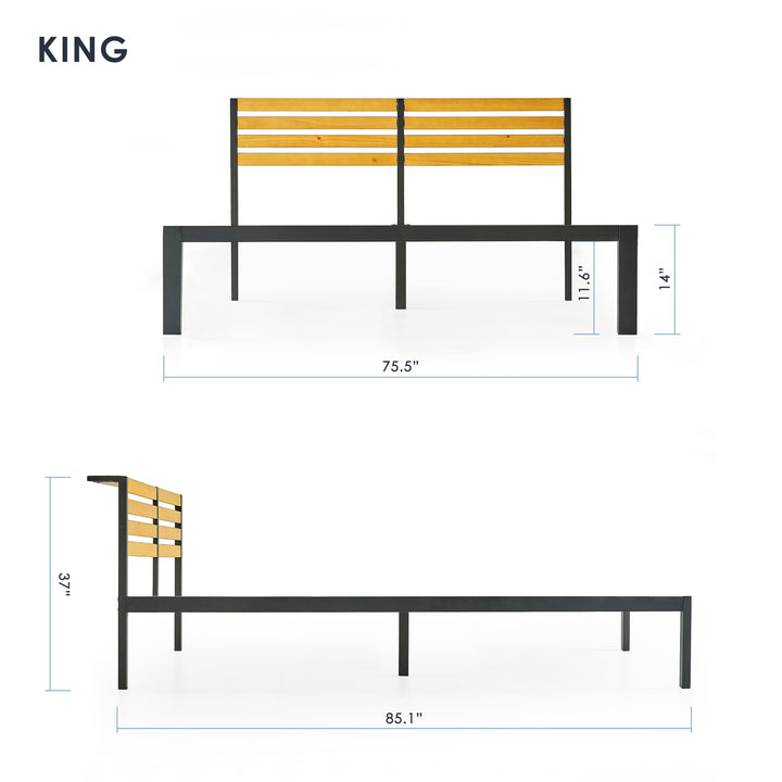 Mellow KASI Metal & Wood Platform Bed Frame with Built-In Headboard Shelf, Queen