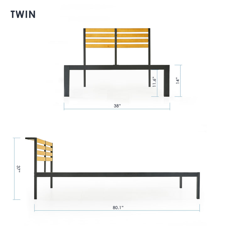 Mellow KASI Metal & Wood Platform Bed Frame with Built-In Headboard Shelf, Queen
