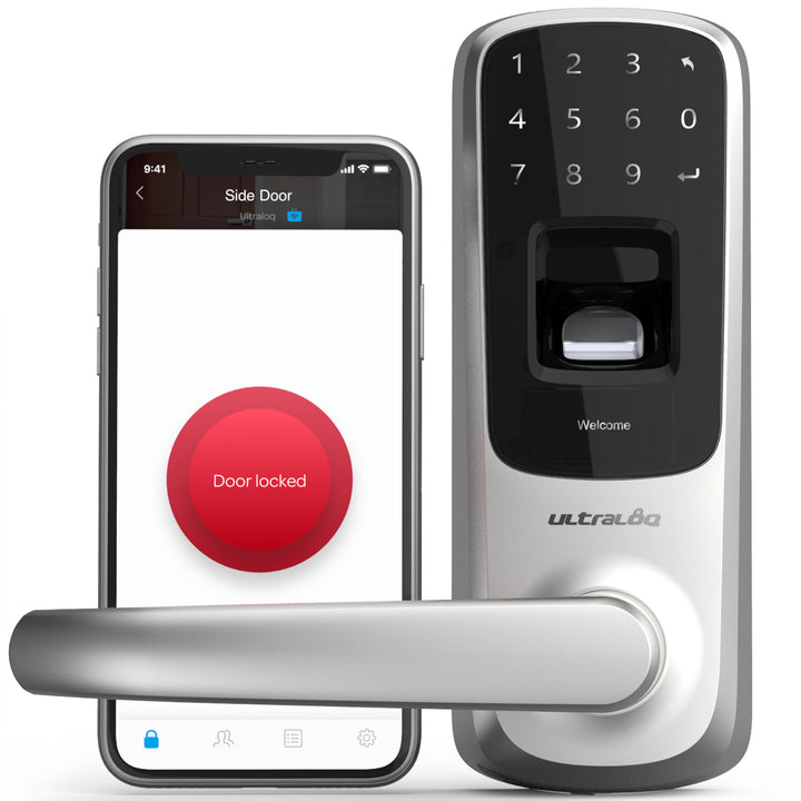 U-Tec Ultraloq UL3 BT 2nd Gen 5 in 1 Smart Home Door Lock Lever Handle, Silver - VMInnovations