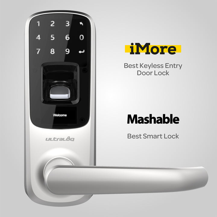 U-Tec Ultraloq UL3 BT 2nd Gen 5 in 1 Smart Home Door Lock Lever Handle, Silver - VMInnovations