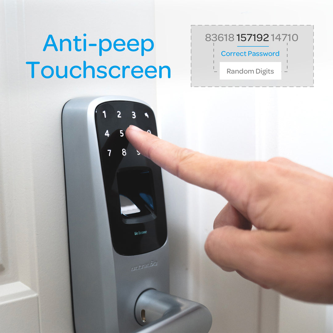 U-Tec Ultraloq UL3 BT 2nd Gen 5 in 1 Smart Home Door Lock Lever Handle, Silver - VMInnovations