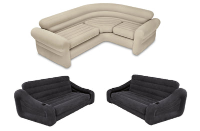 Intex Corner Living Room Sectional Sofa w/ Queen Pull Out Futon Couch (2 Pack)