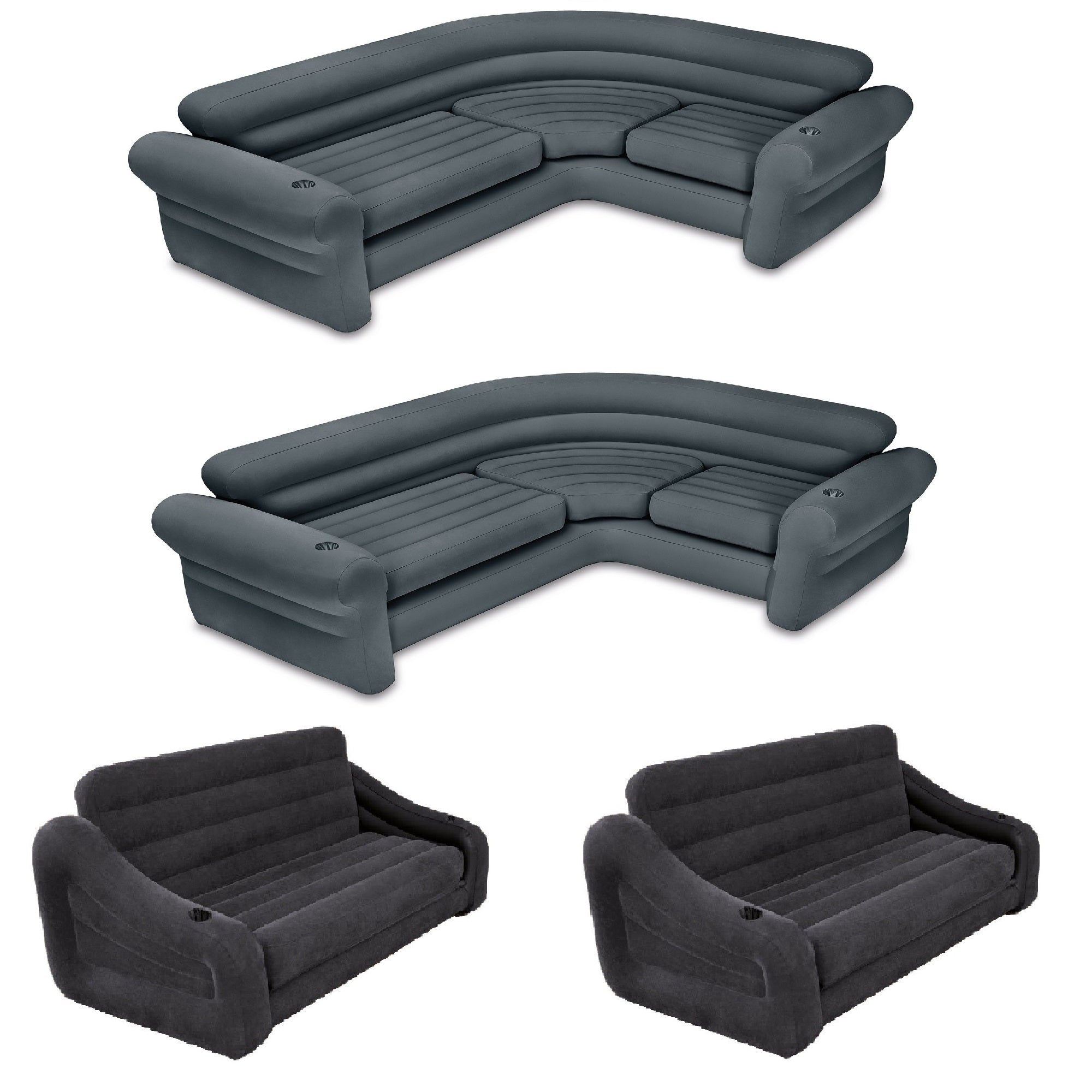 Intex Inflatable Indoor Couch Sectional(2 Pack) w/ Queen Futon Sofa Bed (2 Pack)