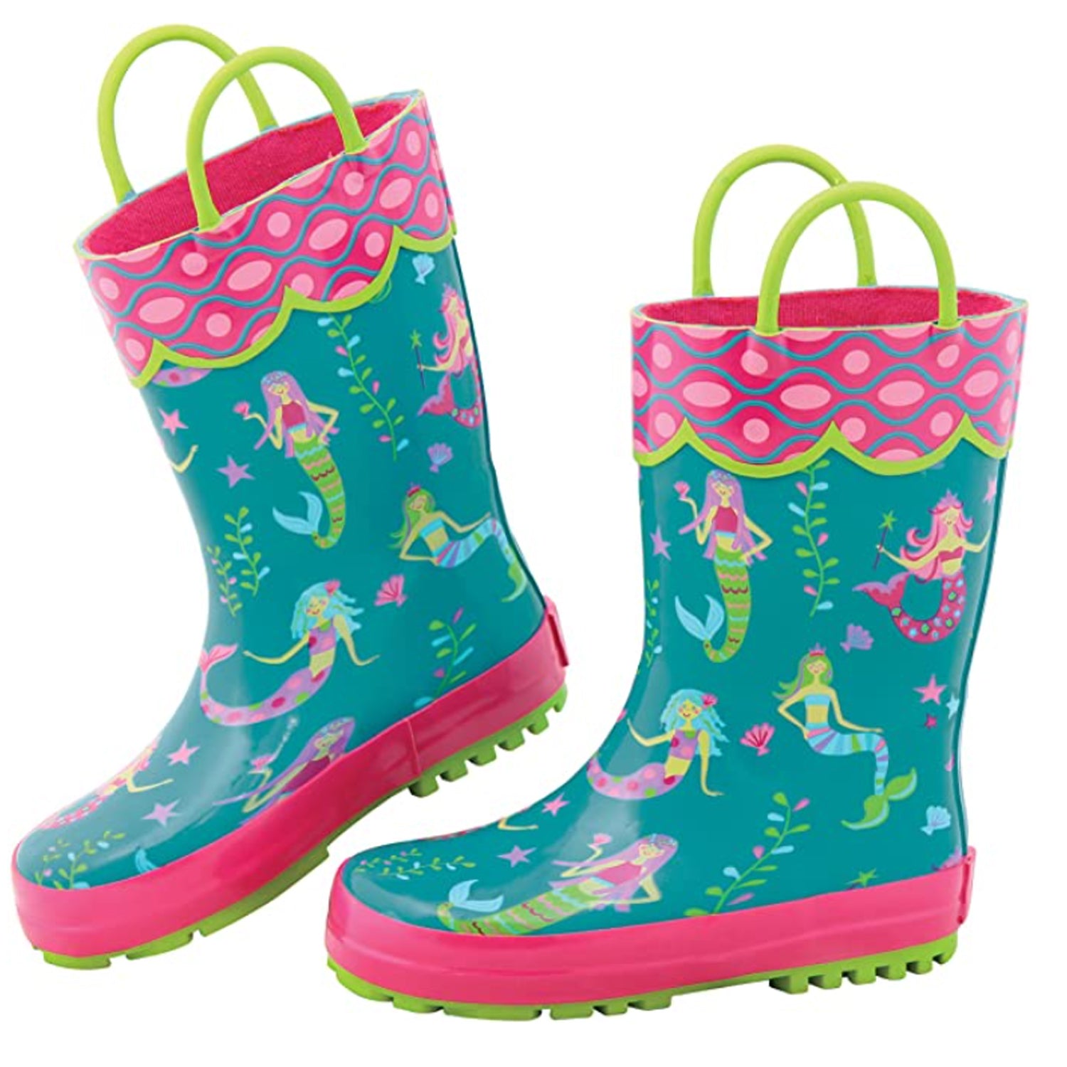 Stephen Joseph Kids Mermaid Hooded Rain Jacket, Size 5/6 and Rain Boots, Size 10