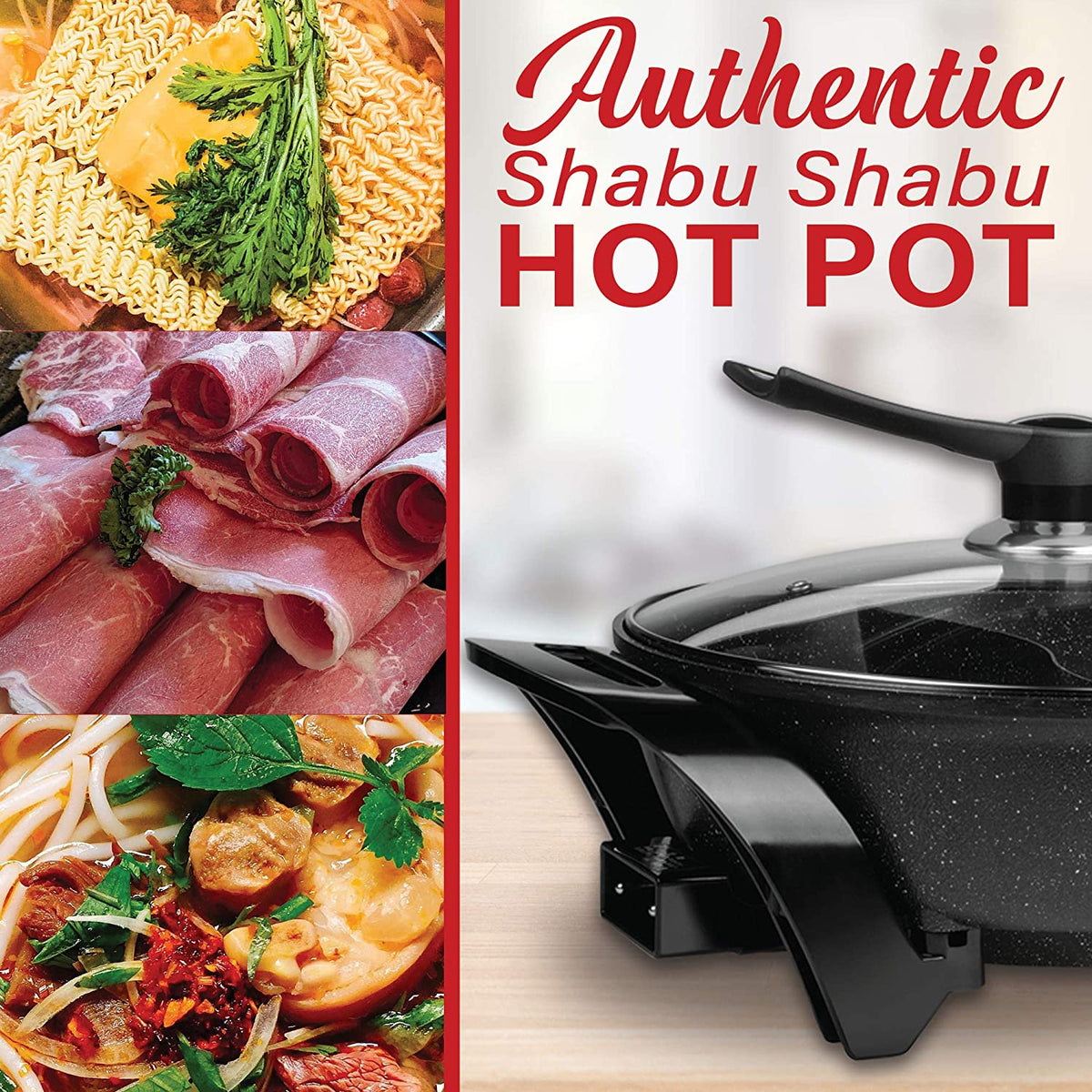 Brentwood Electric 6 Qt Nonstick Japanese Shabu Shabu Hot Pot, Black (Open Box)