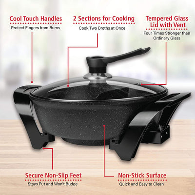 Brentwood Electric 6 Qt Nonstick Japanese Shabu Shabu Hot Pot, Black (Open Box)