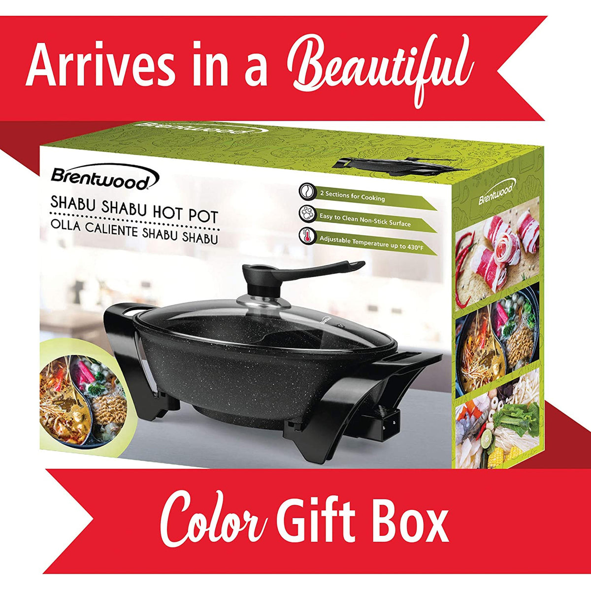Brentwood Electric 6 Qt Nonstick Japanese Shabu Shabu Hot Pot, Black (Open Box)