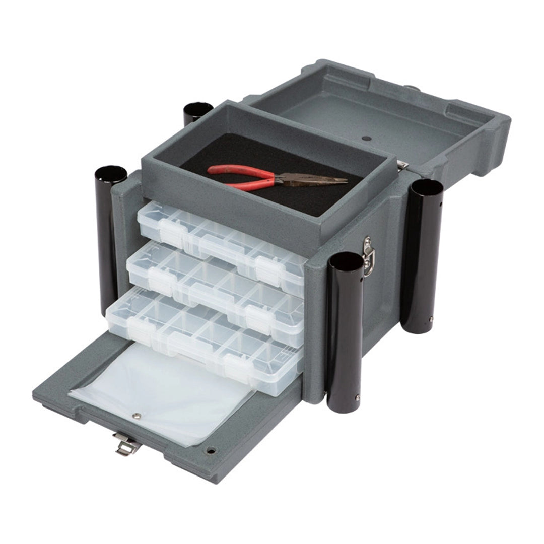 SKB Medium Tackle Box, 4 Drawers with Dividers and 2 Soft Exterior Pockets, Gray
