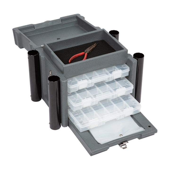 SKB Medium Tackle Box, 4 Drawers with Dividers and 2 Soft Exterior Pockets, Gray