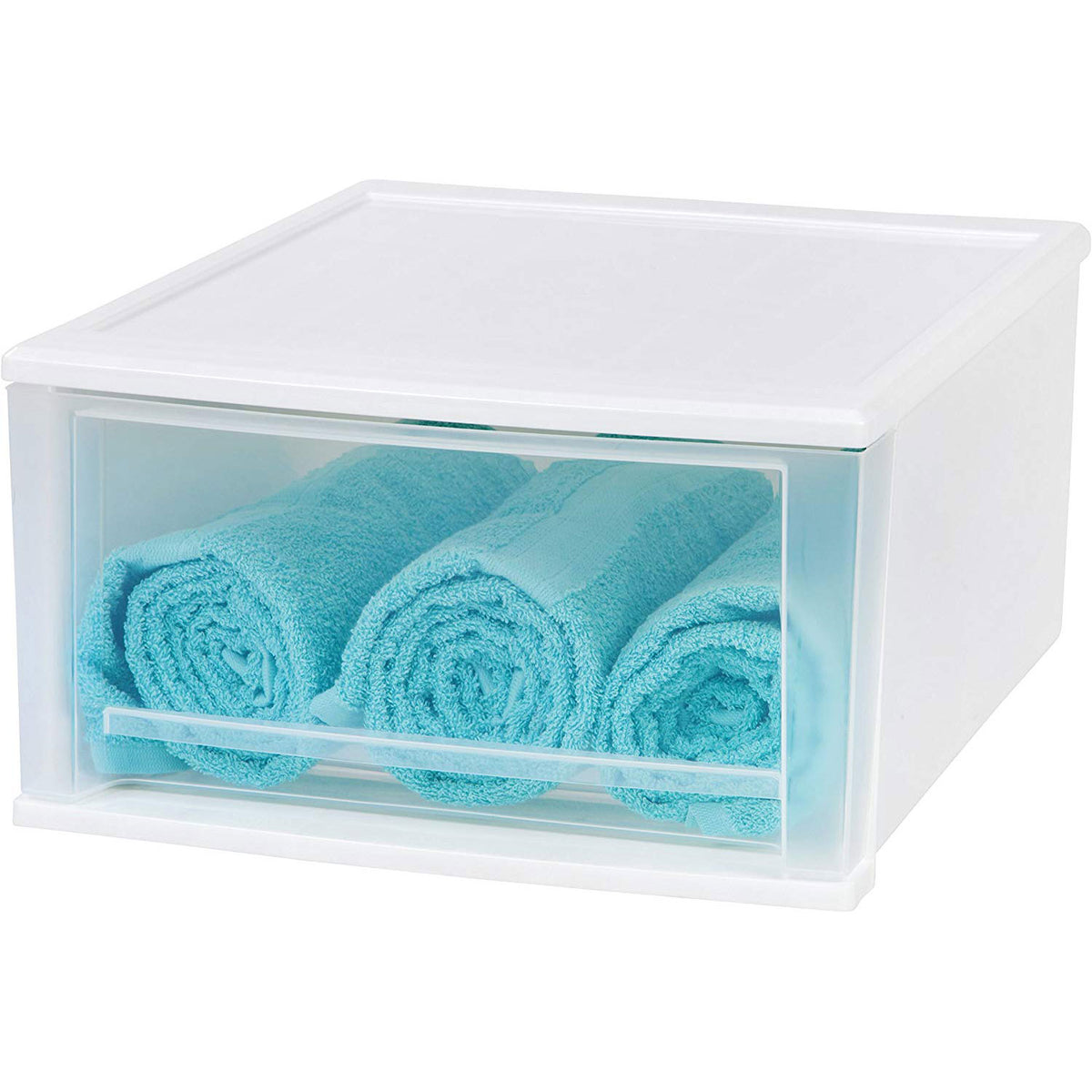 IRIS Medium 32 Qt Stackable Pull Out Clear Front Plastic Drawer, White (2 Pack)