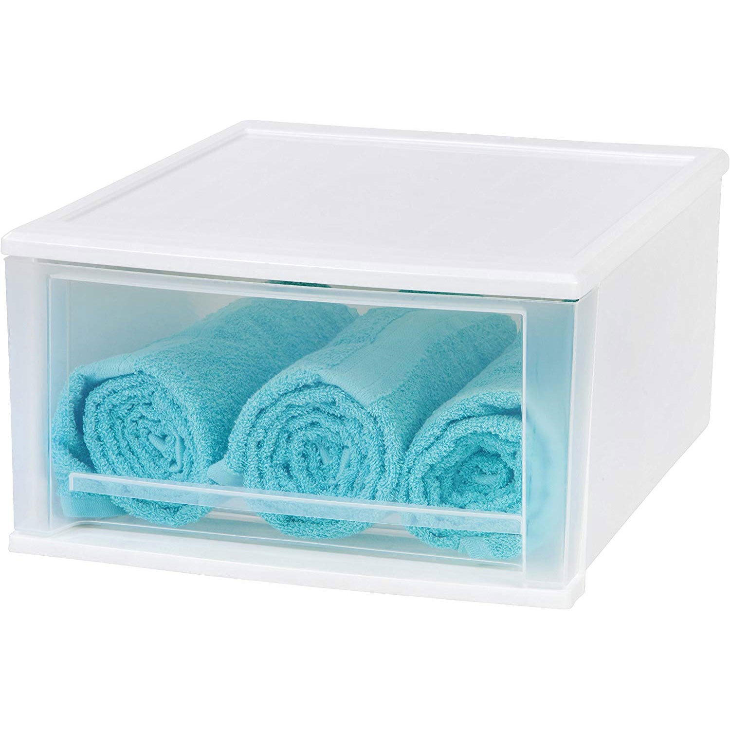 IRIS Medium 32 Qt Stackable Pull Out Clear Front Plastic Drawer, White (2 Pack)
