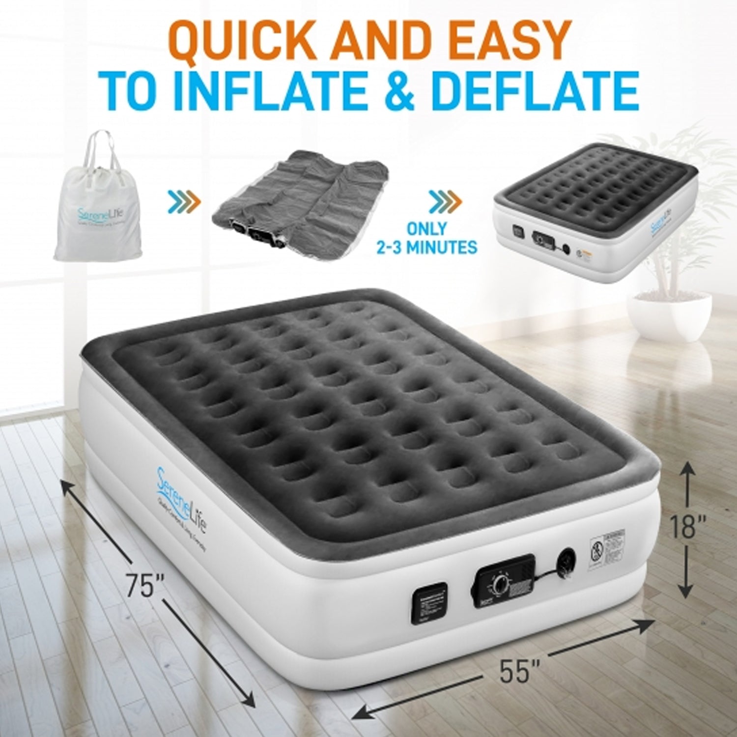 SereneLife Full Size Inflatable Airbed Flocked Mattress w/ Internal Pump(2 Pack) - VMInnovations
