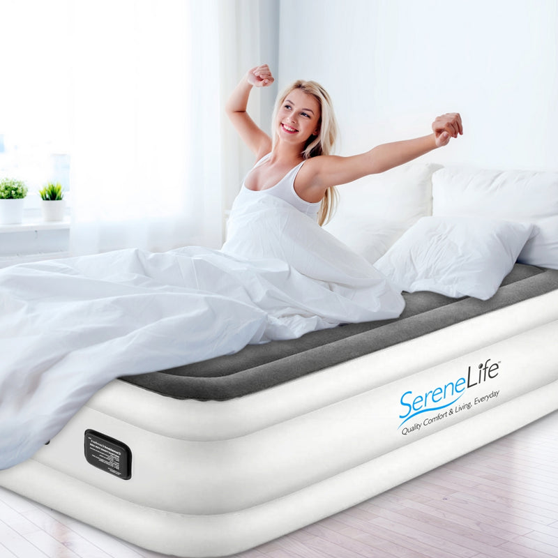 SereneLife Full Size Inflatable Airbed Flocked Mattress w/ Internal Pump(2 Pack)