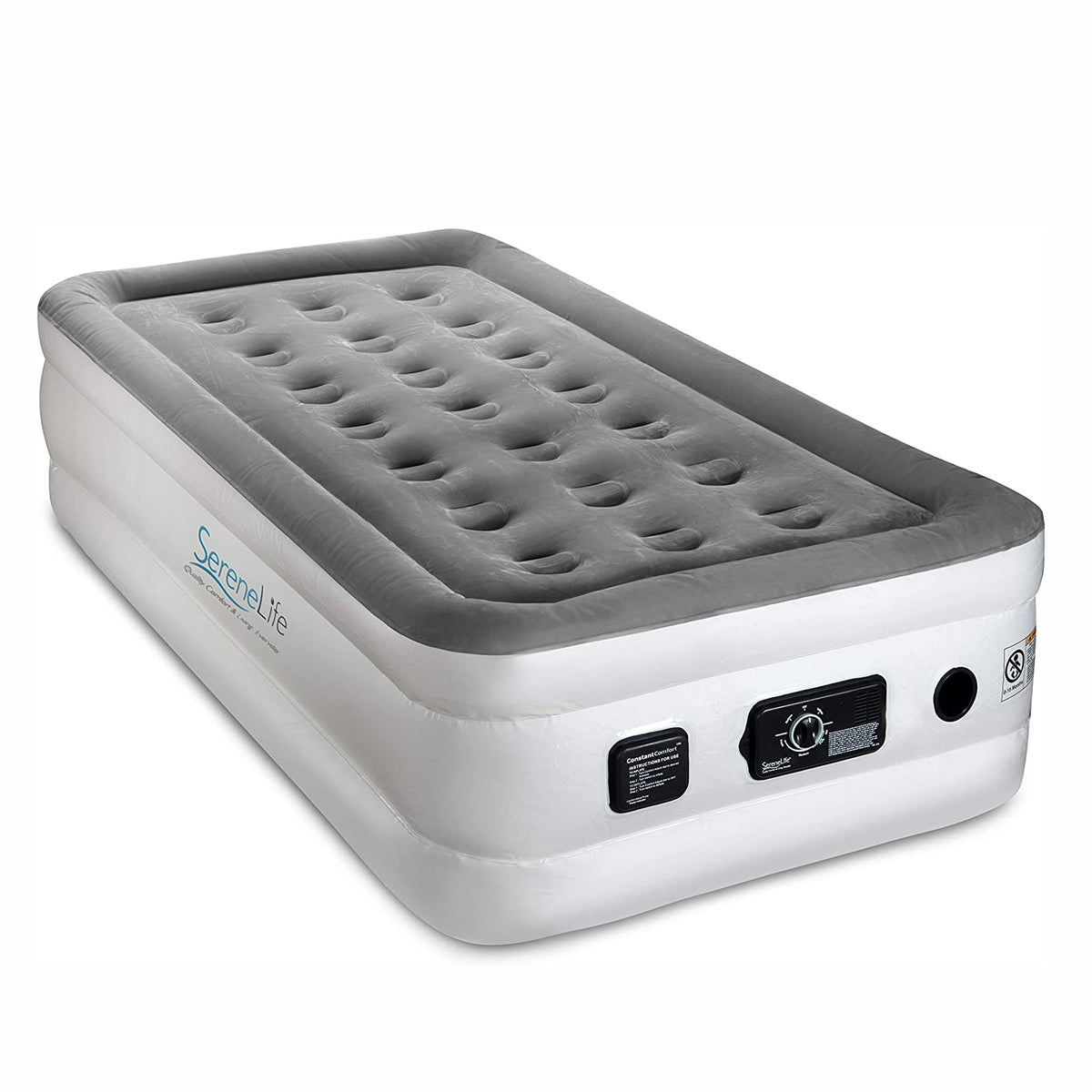 SereneLife Twin Size Inflatable Premium Airbed Flocked Mattress w/ Internal Pump