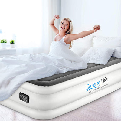 SereneLife Twin Size Inflatable Premium Airbed Flocked Mattress w/ Internal Pump - VMInnovations