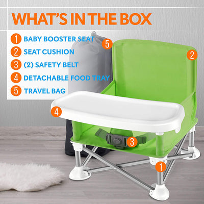 SereneLife Baby Toddler Folding Booster Seat Feeding High Chair, Green (2 Pack)
