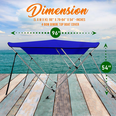 SereneLife 85 to 90 Inch Bimini Top Boat Cover with Double Walled Frame (4 Pack)