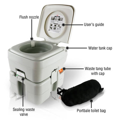 SereneLife 5.3 Gallon Portable Flushing Indoor Outdoor Travel Camping RV Toilet