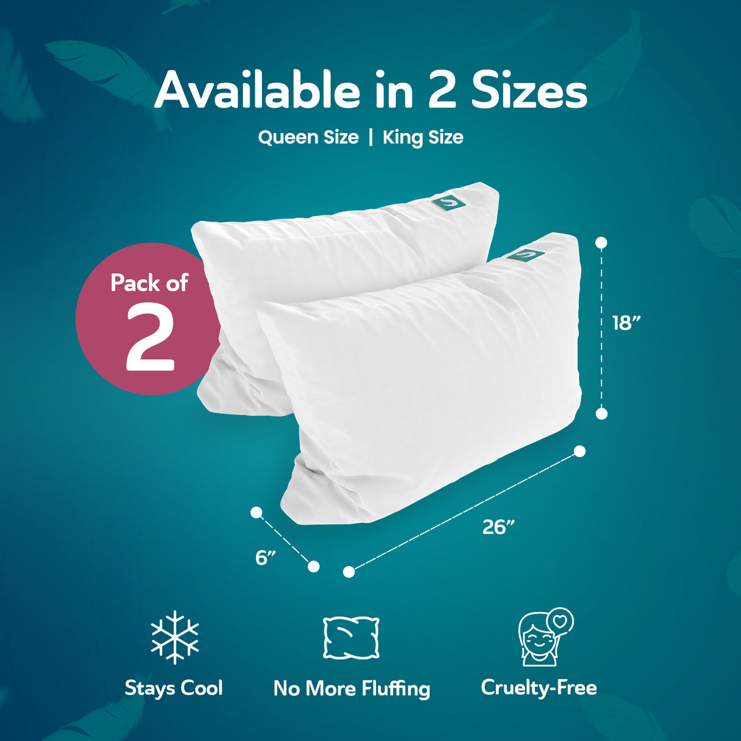 Sleepgram Bed Support Sleeping Pillow with Cover, Queen Size, White (2 Pack)