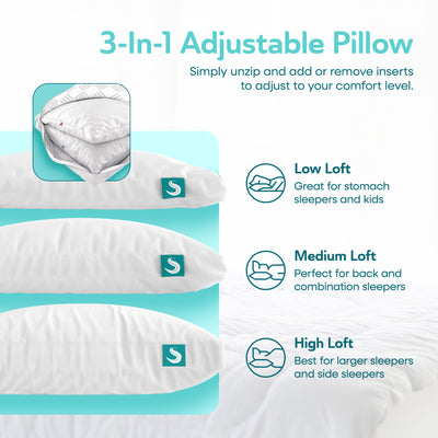 Sleepgram Bed Support Sleeping Pillow with Cover, King Size, White (2 Pack)