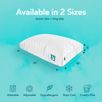 Sleepgram Bed Support Sleeping Pillow with Microfiber Cover, Queen Size, White